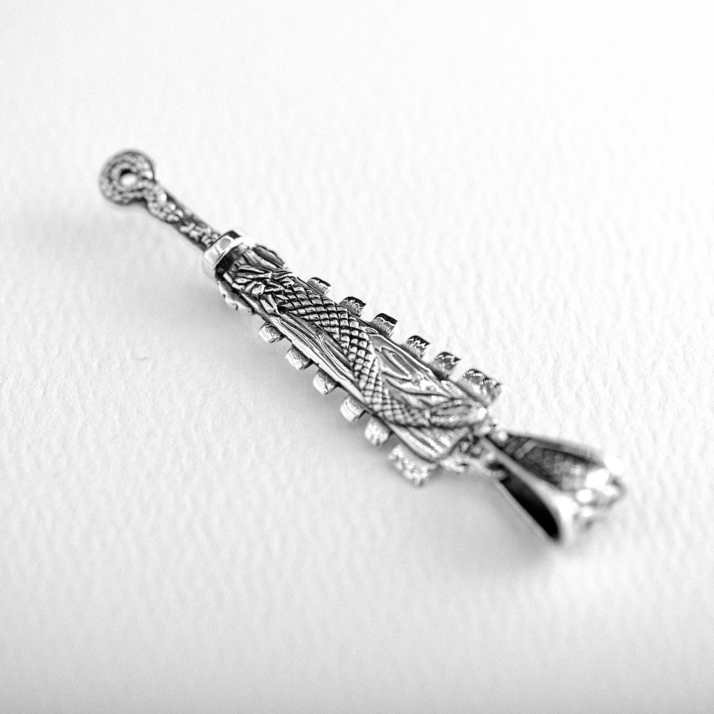 Sterling Silver Macuahuitl Pendant – Aztec Warrior