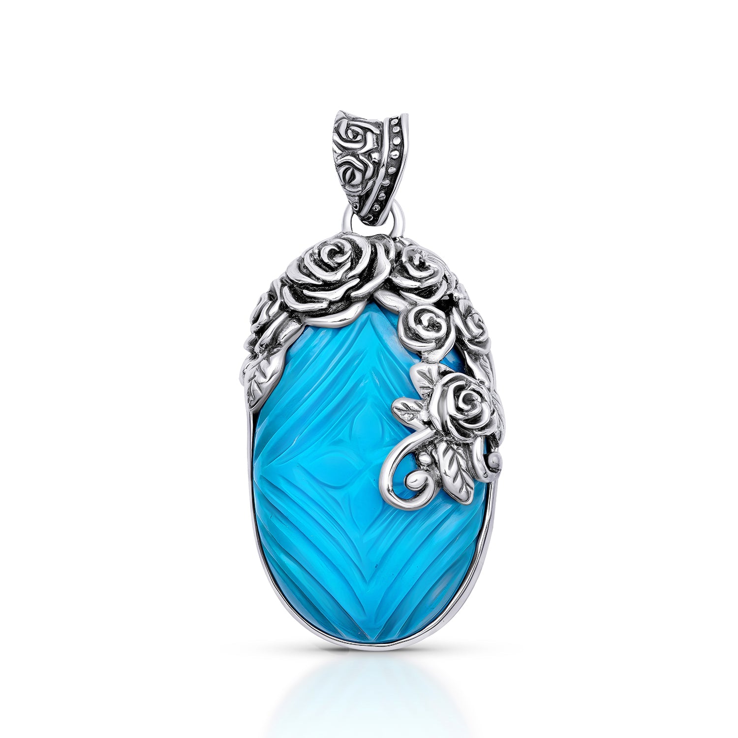 Sterling Silver &amp; Carved Turquoise Balinese Pendant