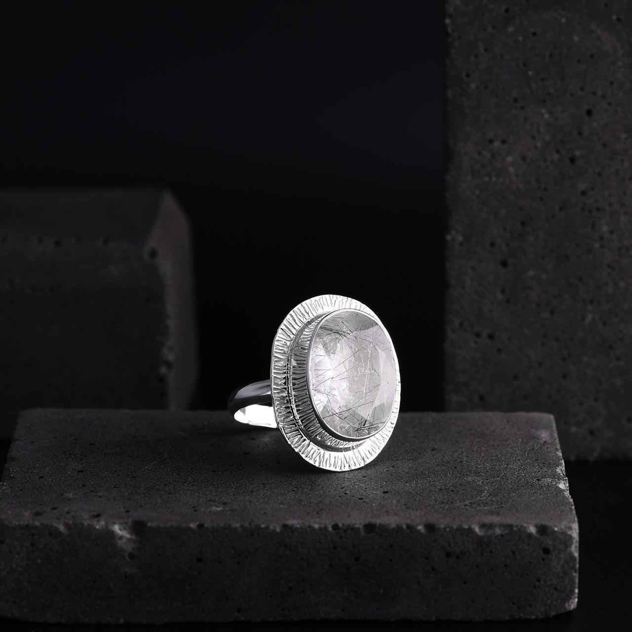 Celestial Veil Tourmalinated Quartz Ring