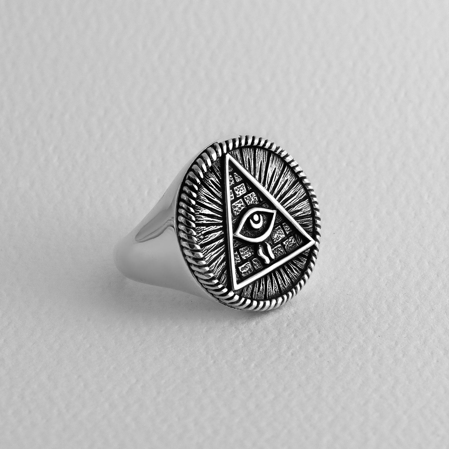 All-Seeing Eye Pyramid Sterling Silver Ring