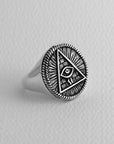 All-Seeing Eye Pyramid Sterling Silver Ring
