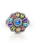 Balinese Artisan Rainbow Multistone Sterling Silver Ring