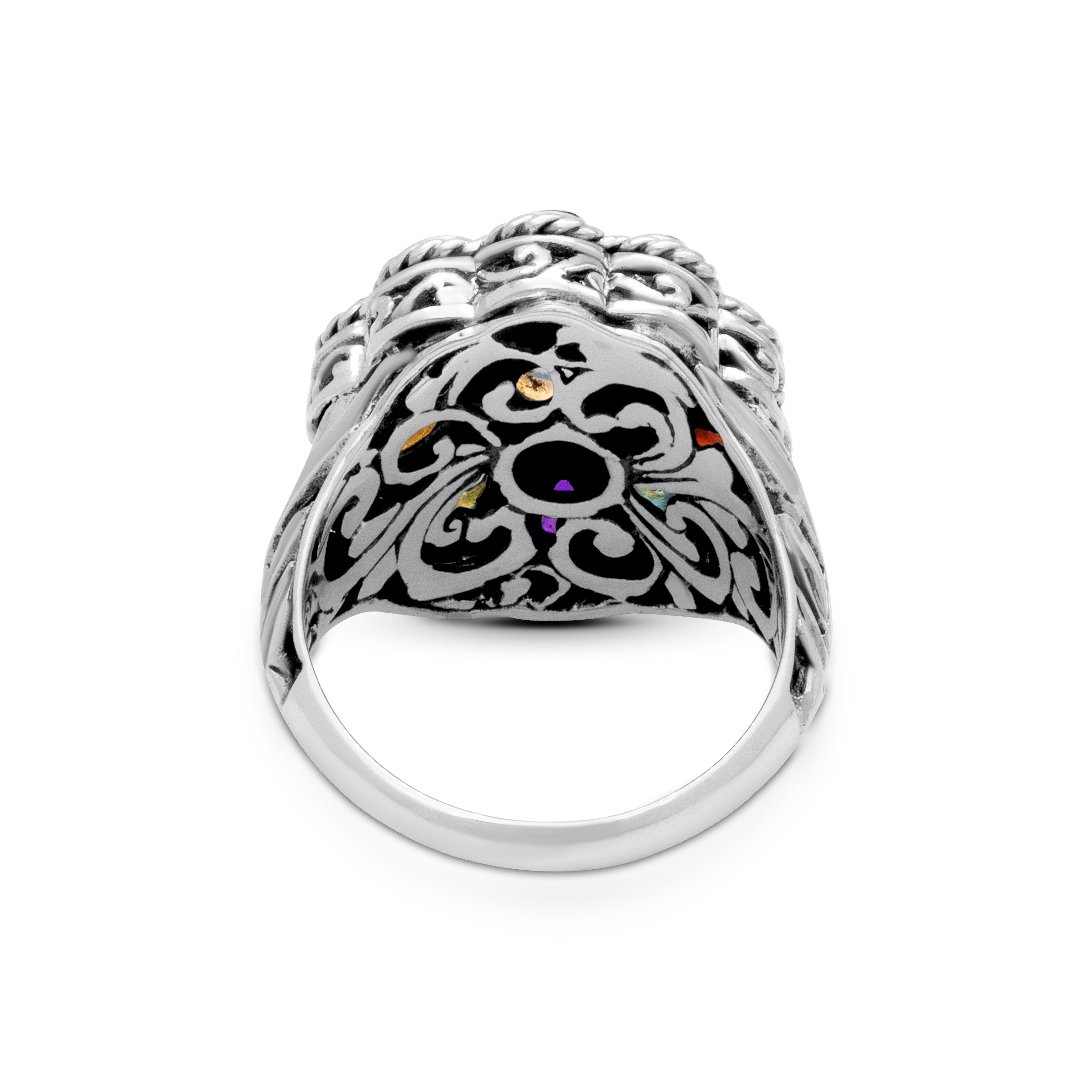 Balinese Artisan Rainbow Multistone Sterling Silver Ring